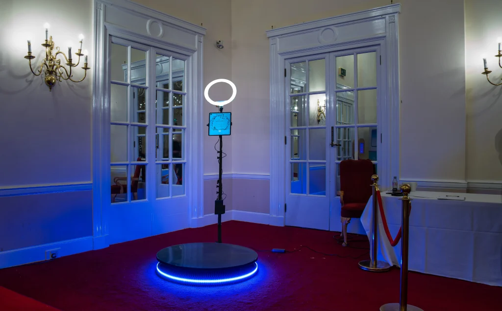360 photo booth platform with a ring light in a venue