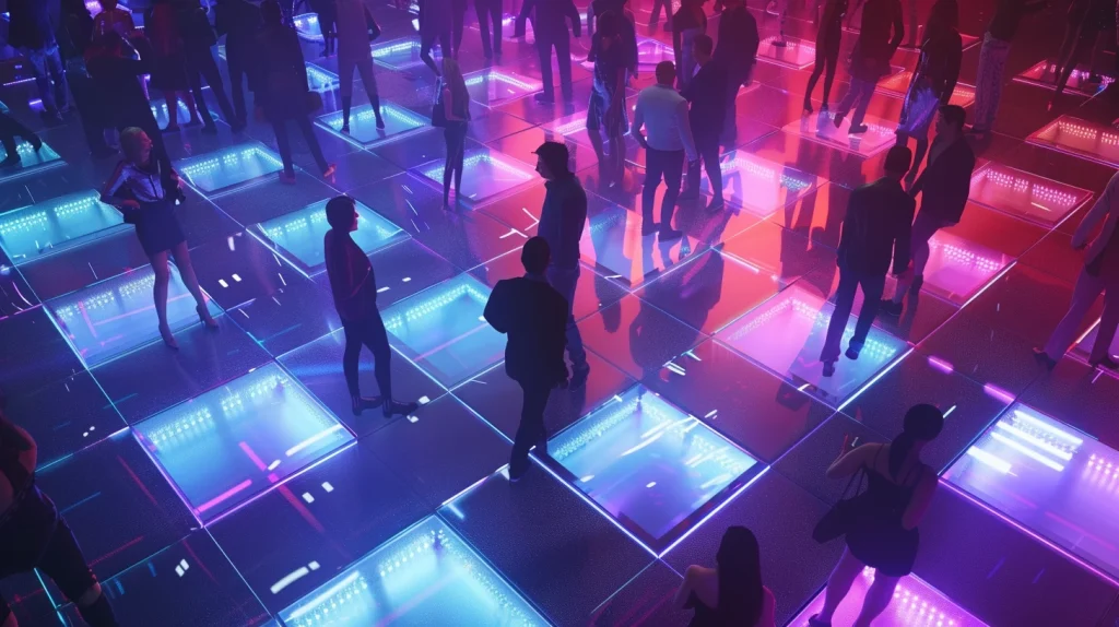 LED dance floor lit up with guests dancing