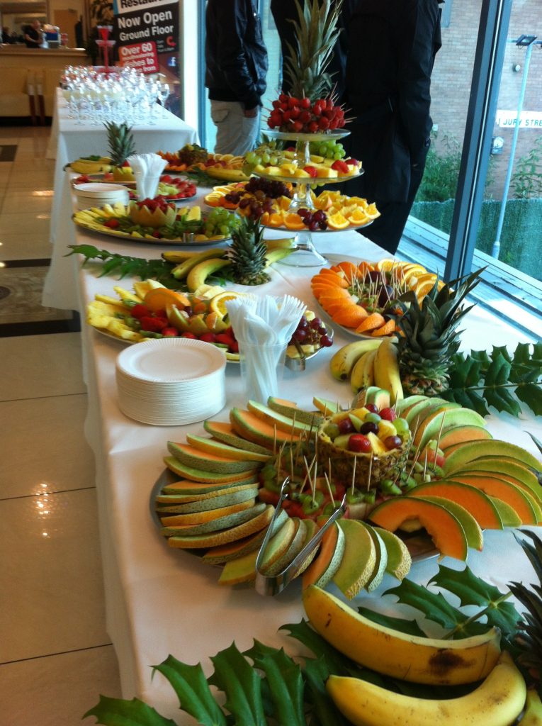 Fruit platters on a buffet table