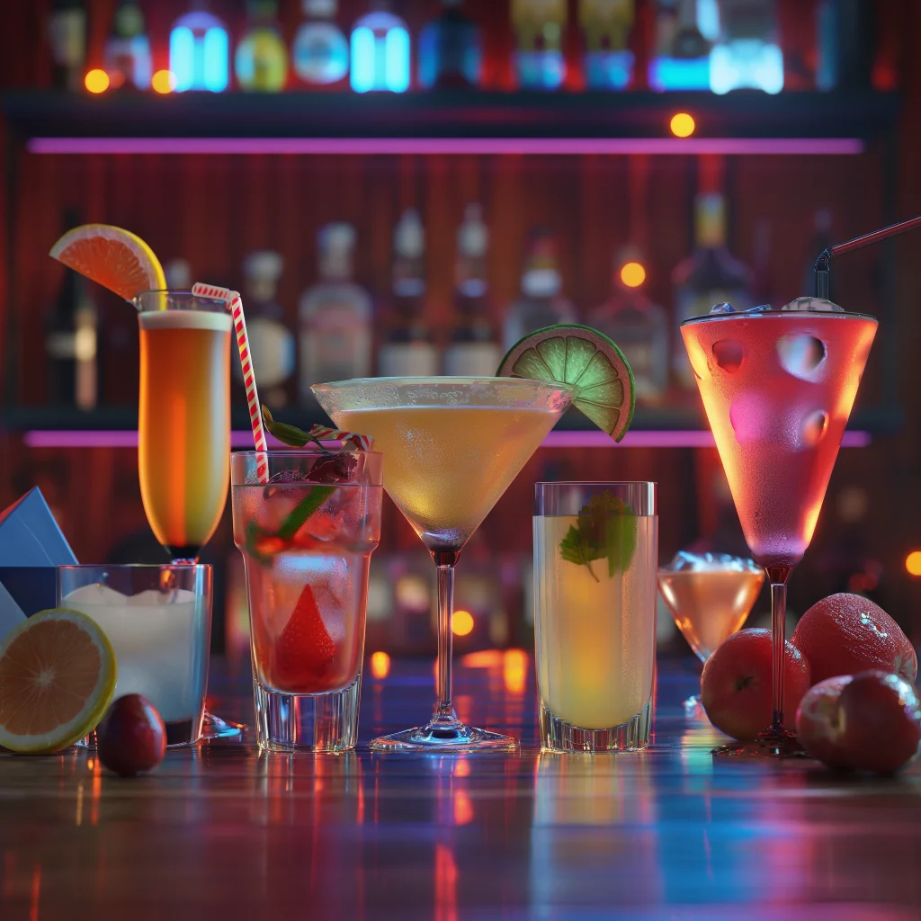 Colourful cocktails on a bar
