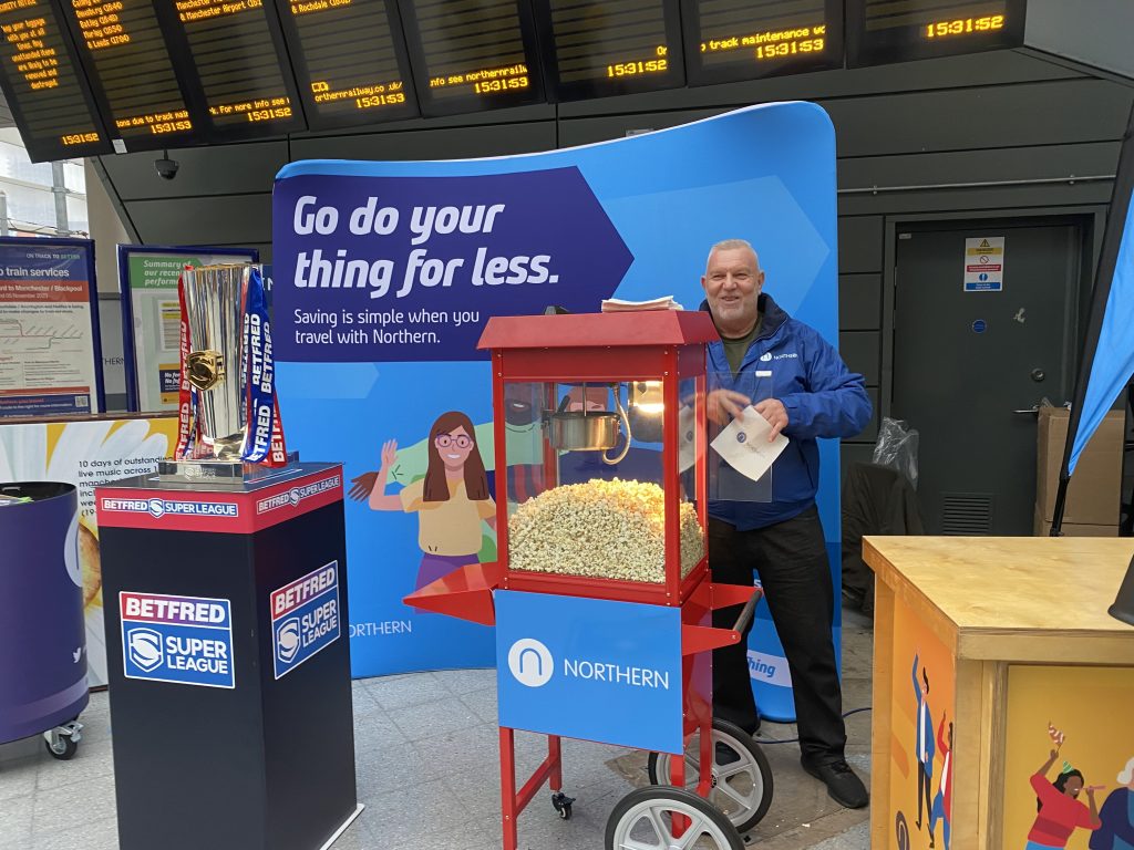 Popcorn cart at a corporate promotional event