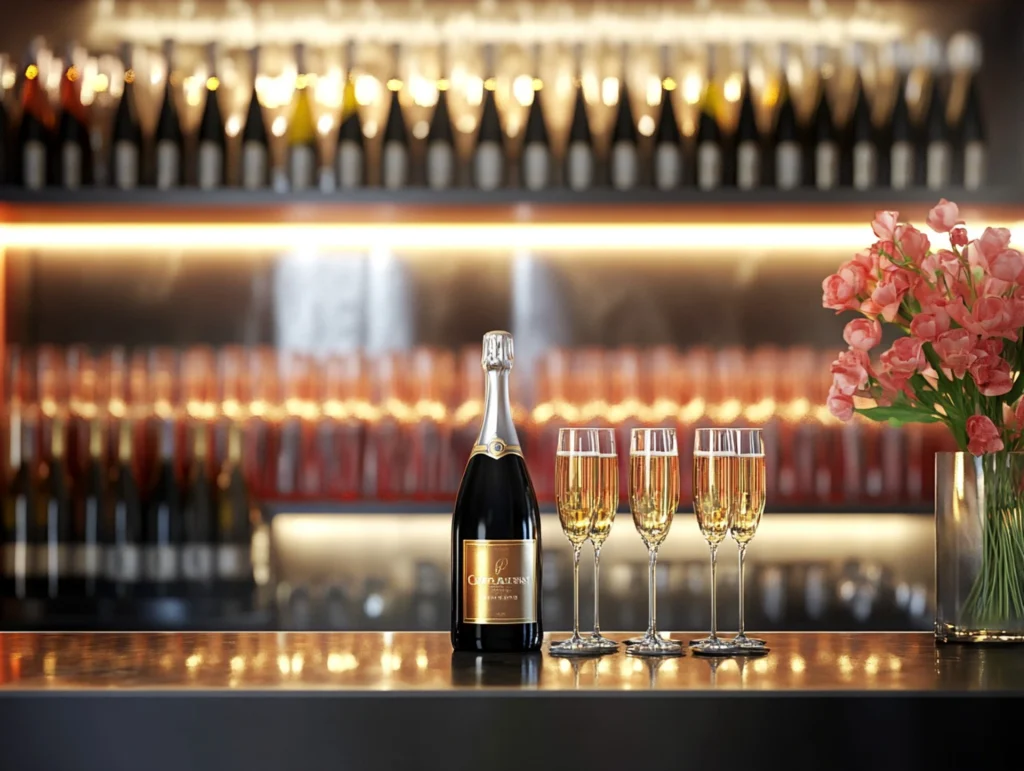 Mobile bar with champagne and glasses
