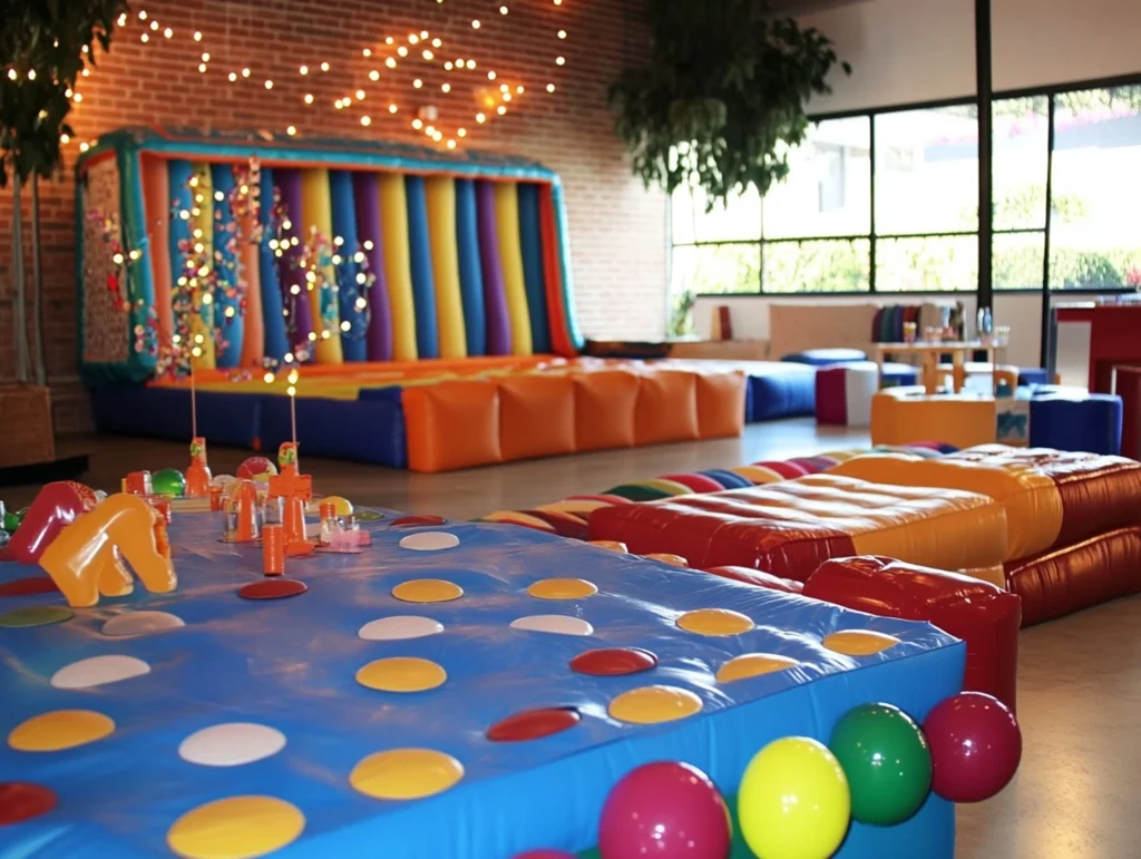 Inflatable party games set up indoors