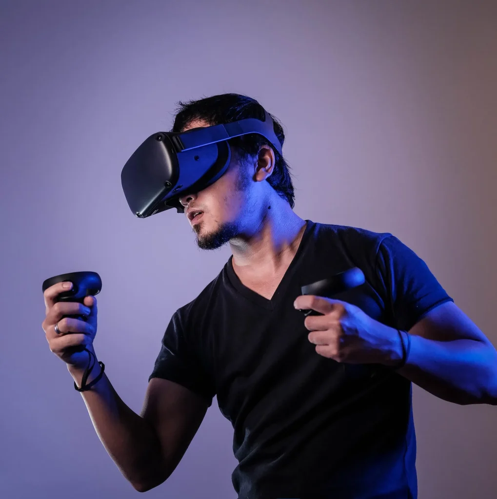 Man playing a virtual reality game