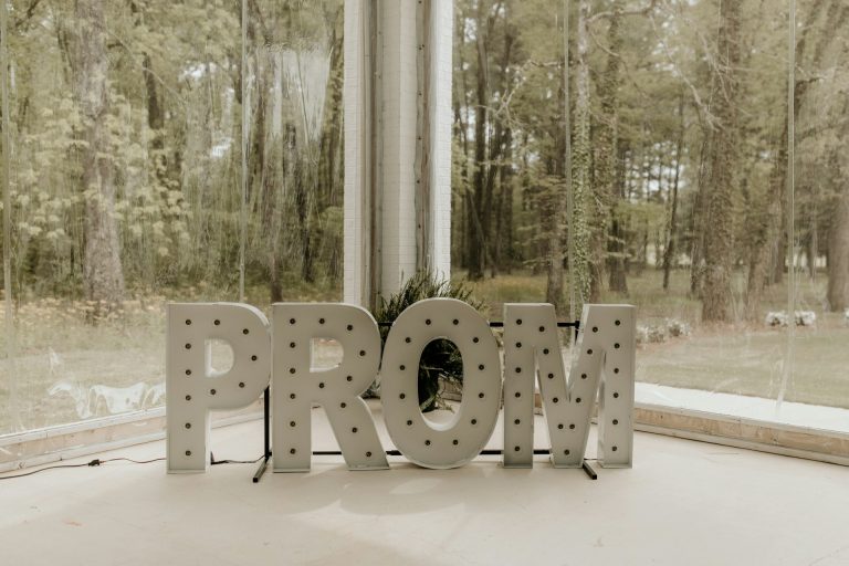 Light-up PROM marquee letters at a prom venue